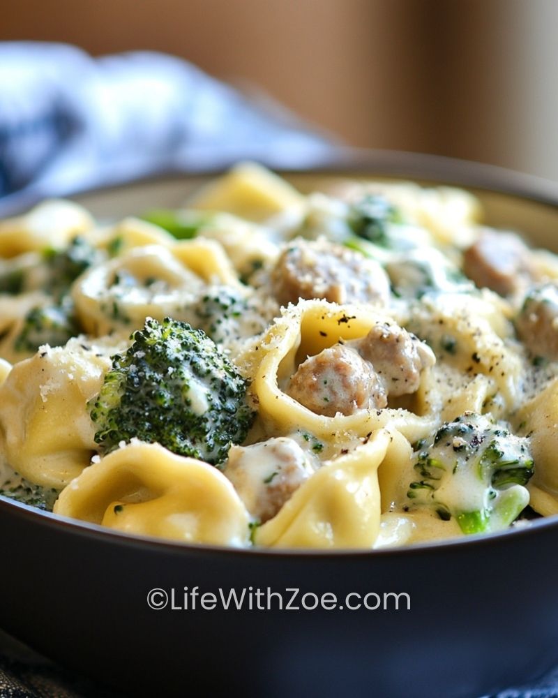 Creamy Garlic Parmesan Tortellini with Sausage and Broccoli