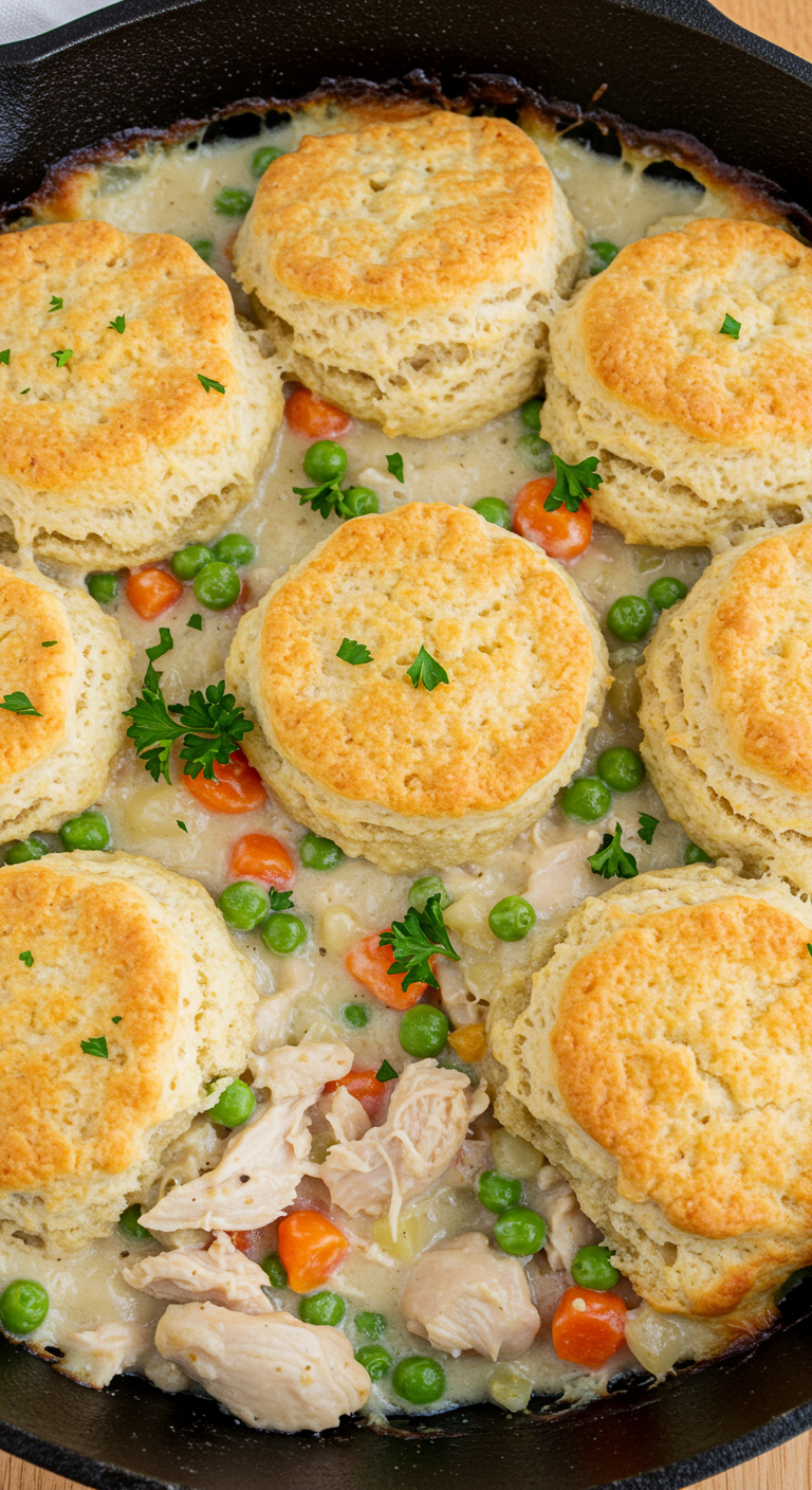 Chicken Pot Pie Bake with Cheddar Bay Biscuits