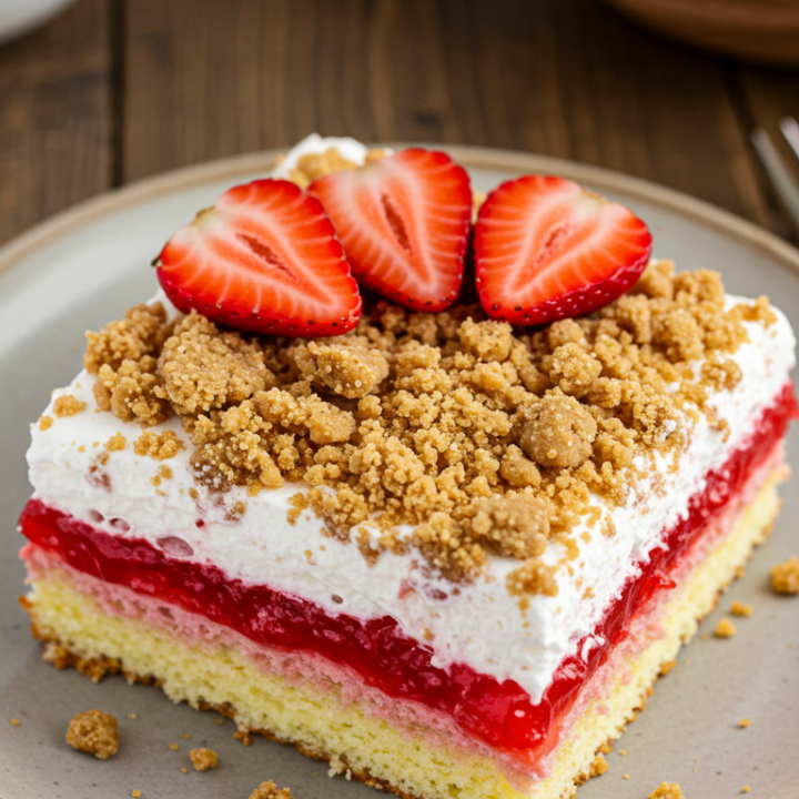 Delightful Strawberry Crunch Poke Cake
