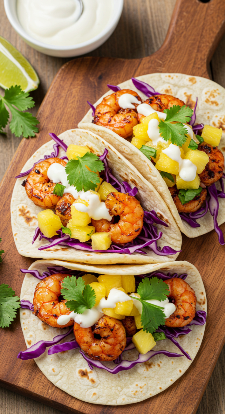 Flavorful Jerk Shrimp Tacos with Pineapple Salsa and Crema