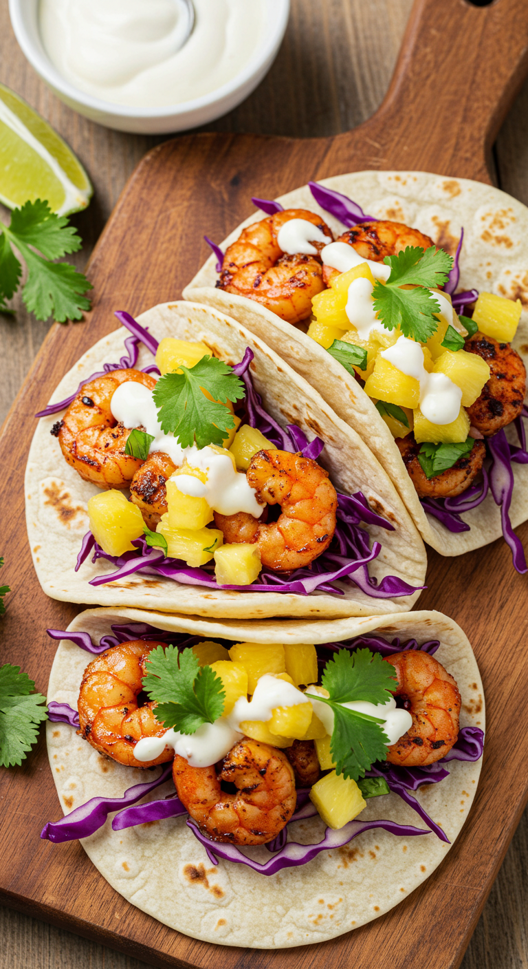 Flavorful Jerk Shrimp Tacos with Pineapple Salsa and Crema