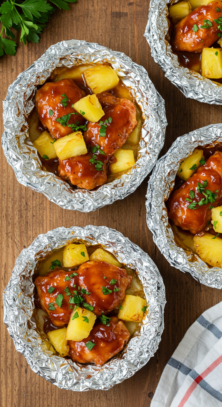 Hawaiian BBQ Chicken and Pineapple Foil Packets