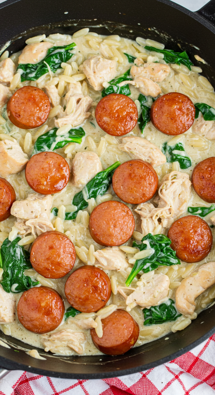 Irresistible Creamy Chicken Sausage Orzo Skillet