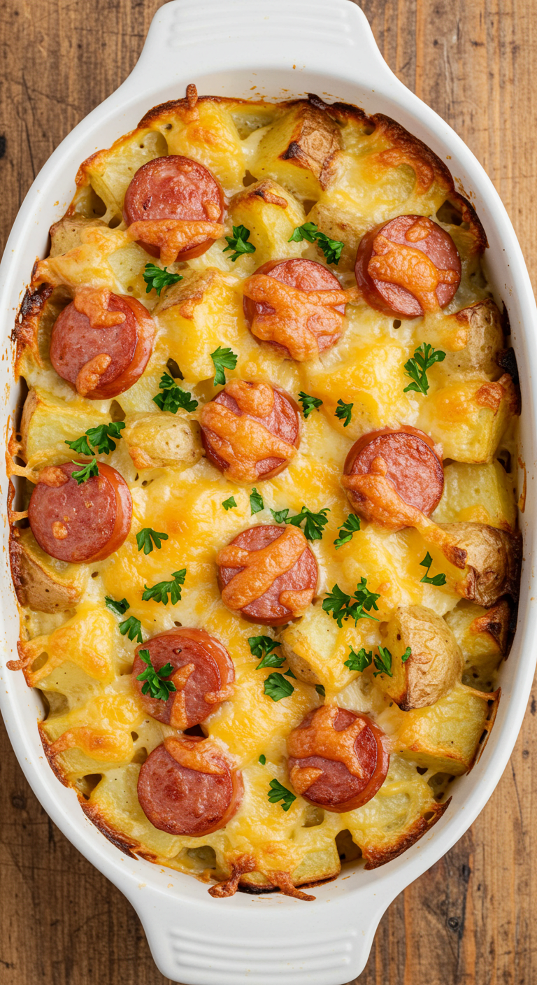 Kielbasa Sausage Cheesy Potato Casserole