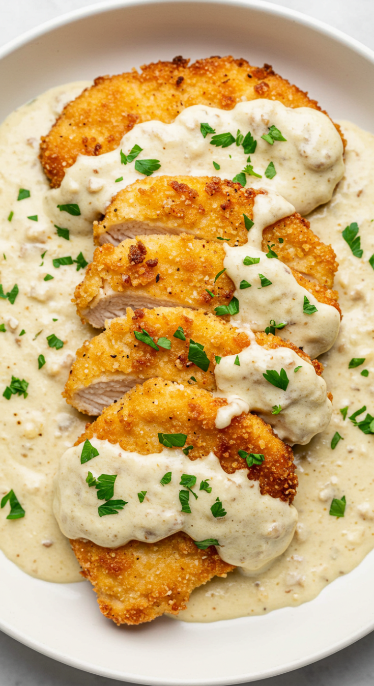 Parmesan Crusted Chicken with Creamy Garlic Sauce