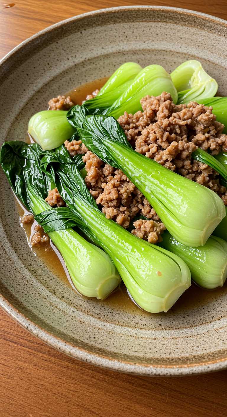 Stir-fried Bok Choy with Ground Meat