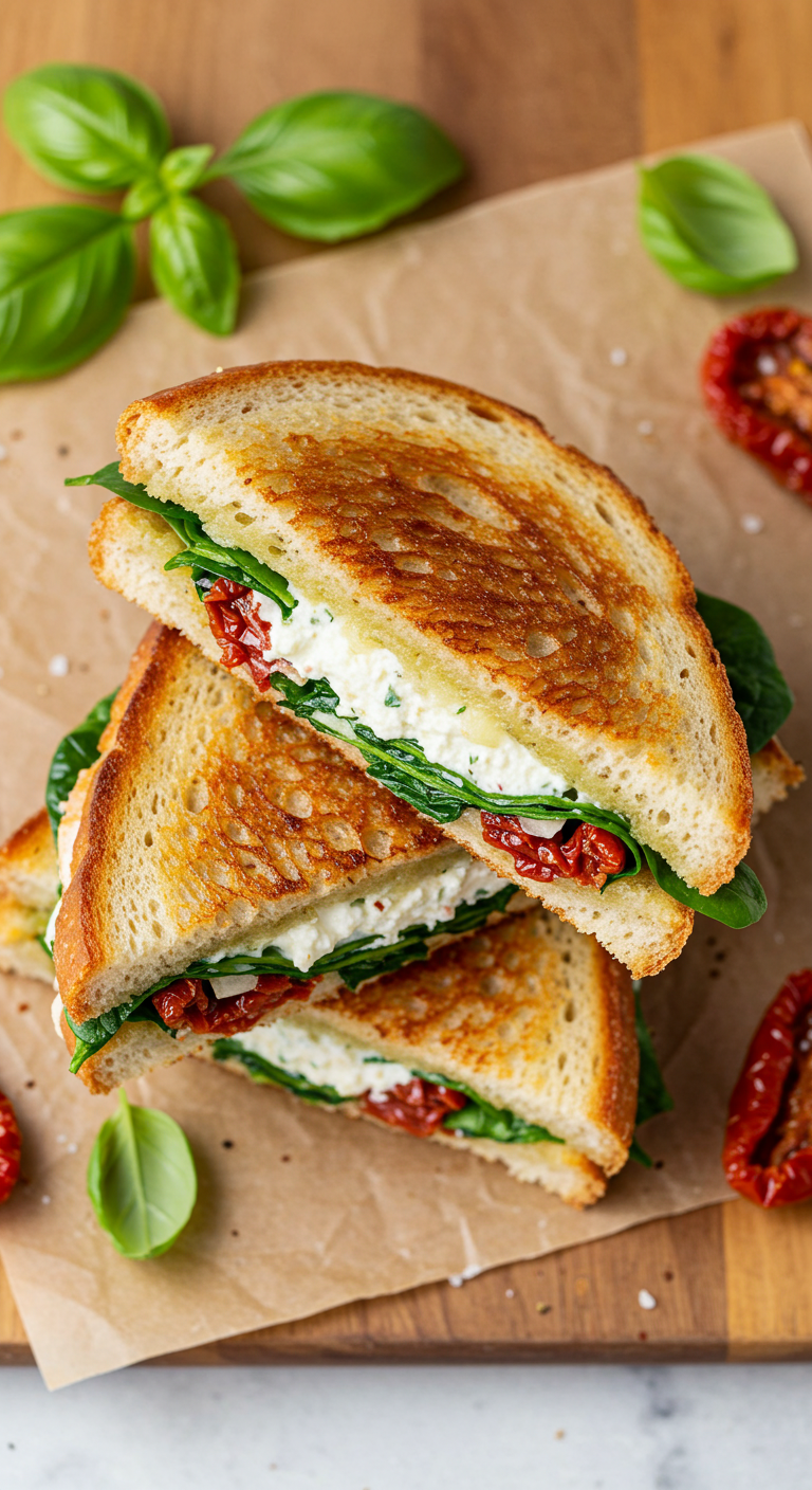 Sun Dried Tomato Spinach and Ricotta Grilled Cheese