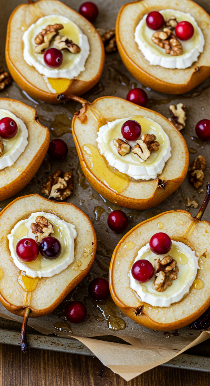 Baked Pears with Goat Cheese, Honey, and Cranberries