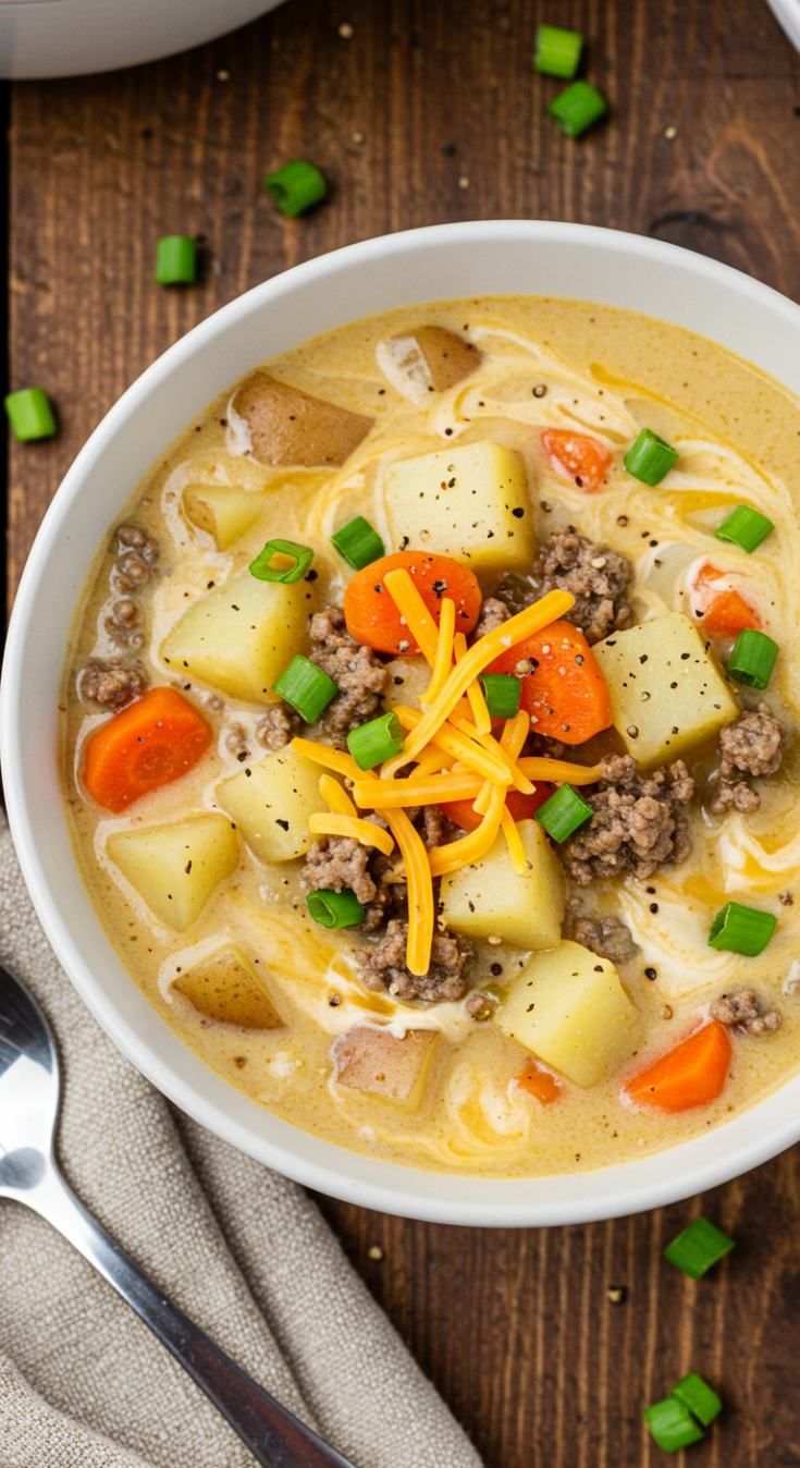 Cheesy Beef and Potato Soup