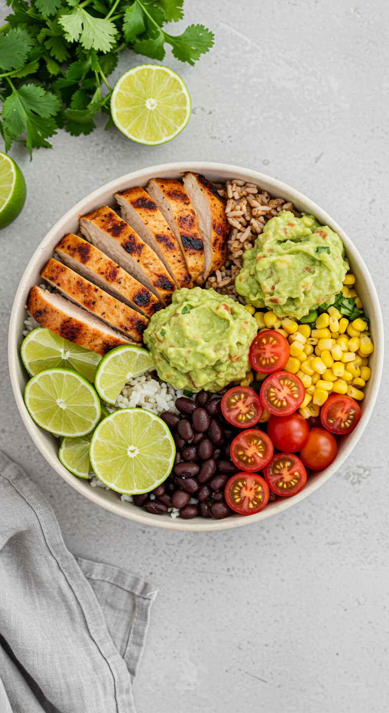 Chicken Burrito Bowl with Guac & Lime