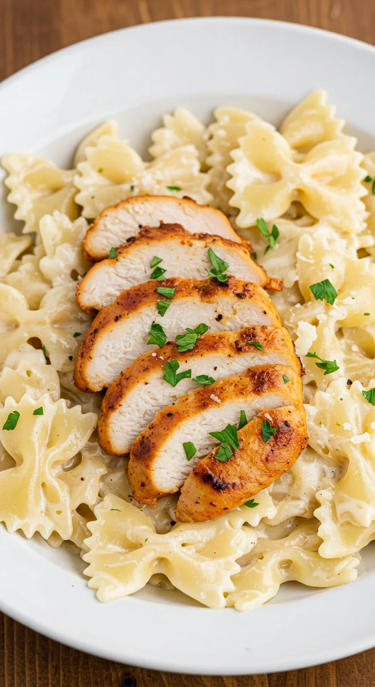 Creamy Cajun Chicken Alfredo with Garlic Parmesan Bowtie Pasta