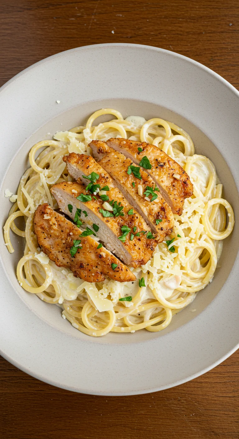 Creamy Parmesan Pasta with Sautéed Garlic Butter Chicken