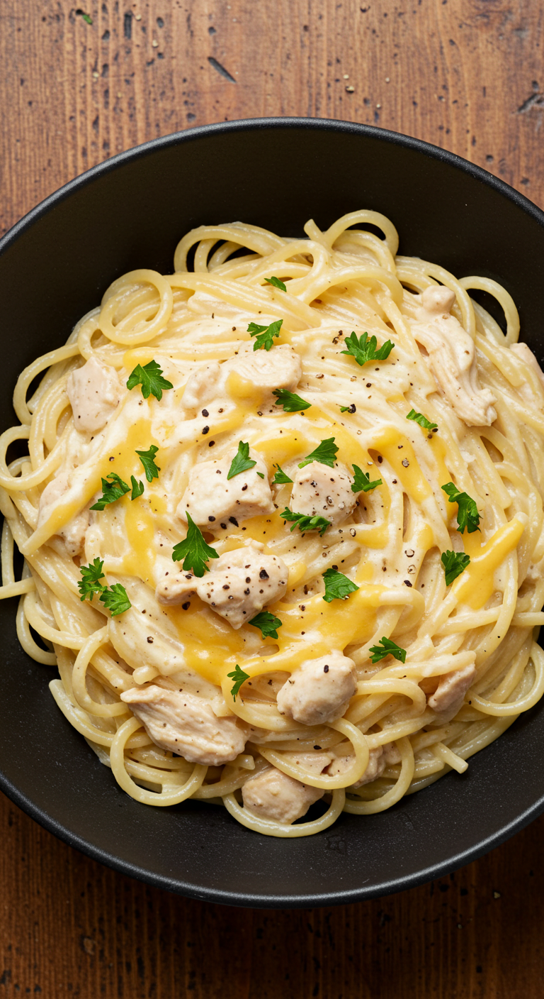 Crockpot Cheesy Chicken Spaghetti