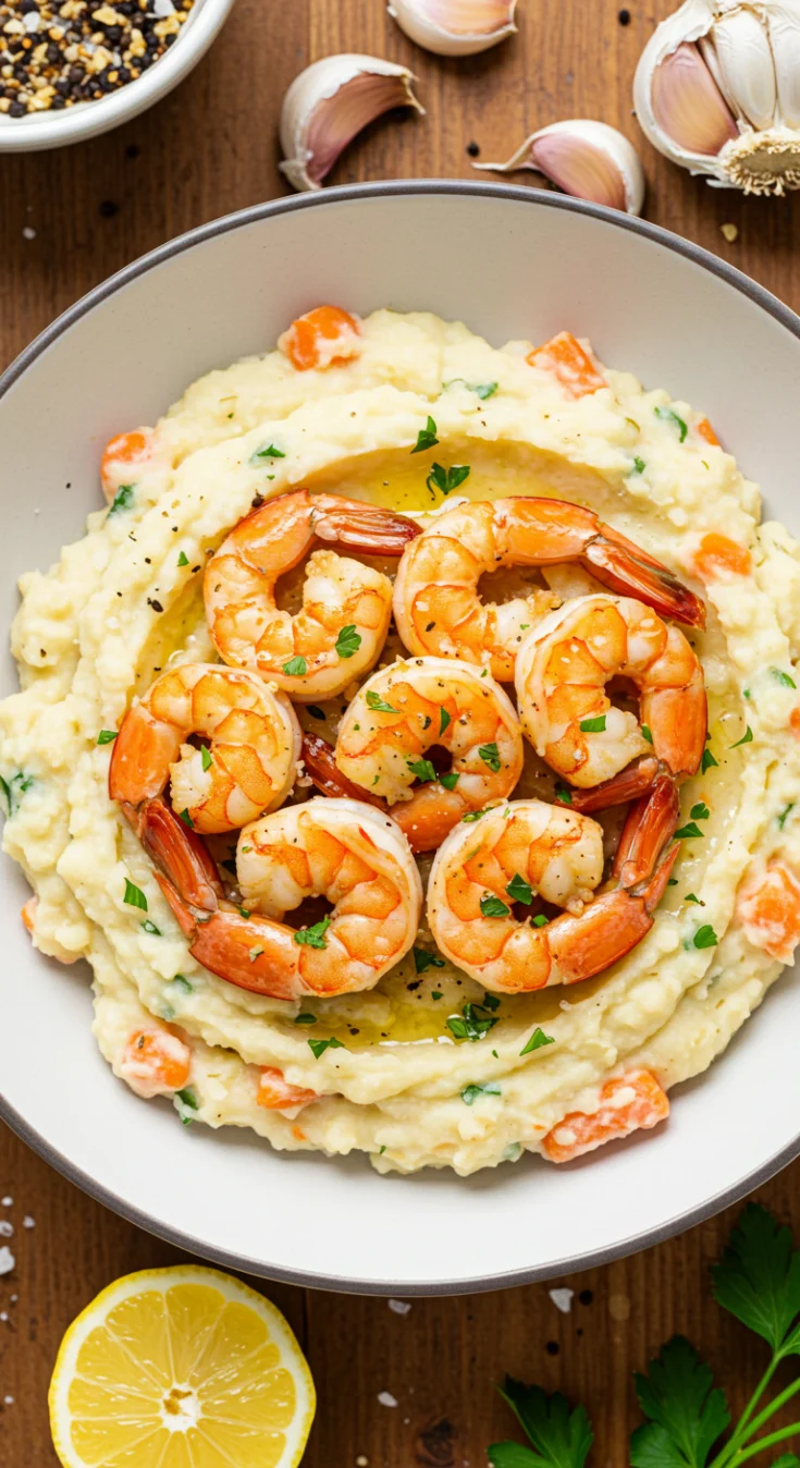 Garlic Butter Shrimp & Veggie Mash Bowl