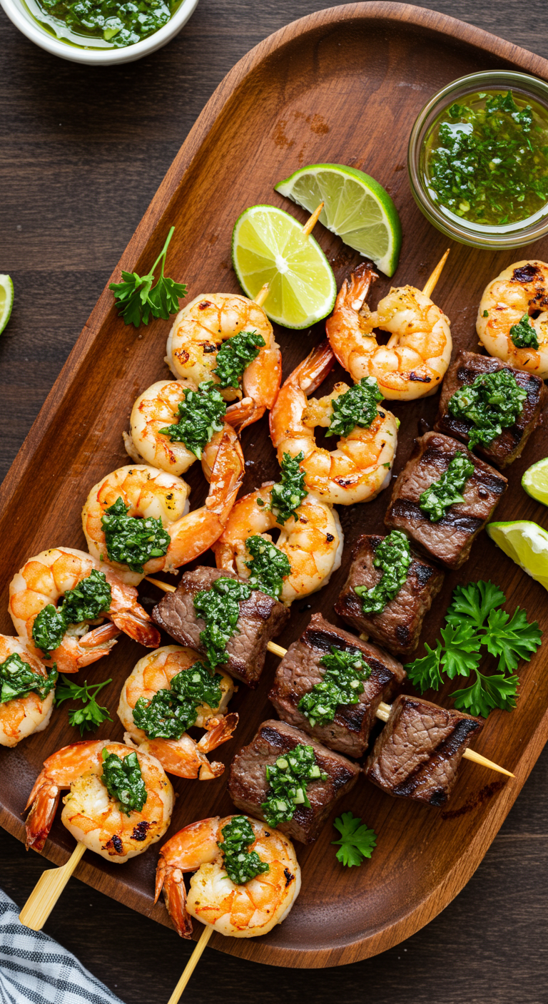 Grilled Surf & Turf Skewers with Chimichurri