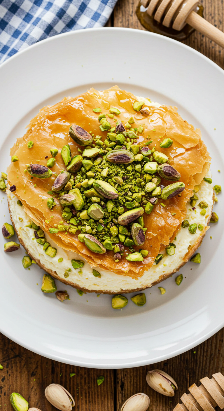 Honey Pistachio Baklava Cheesecake
