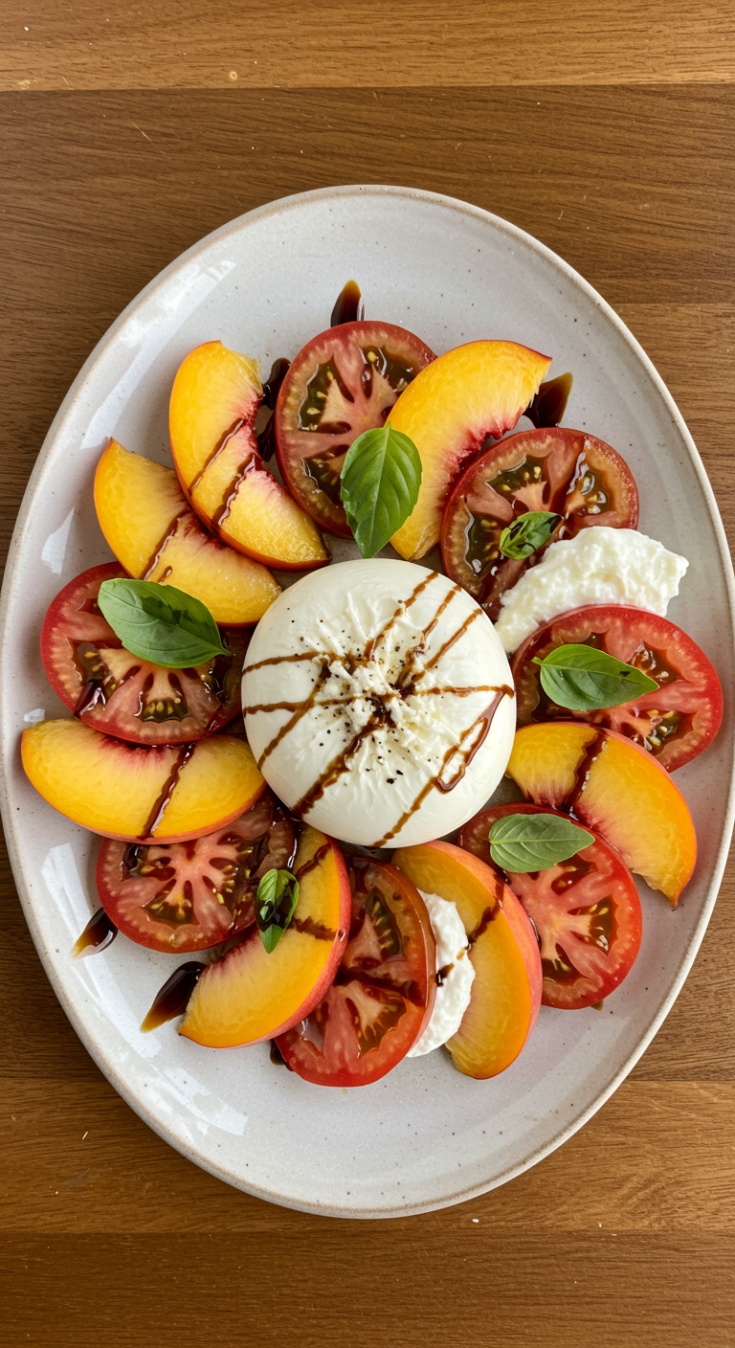 Peach Caprese Salad with Burrata