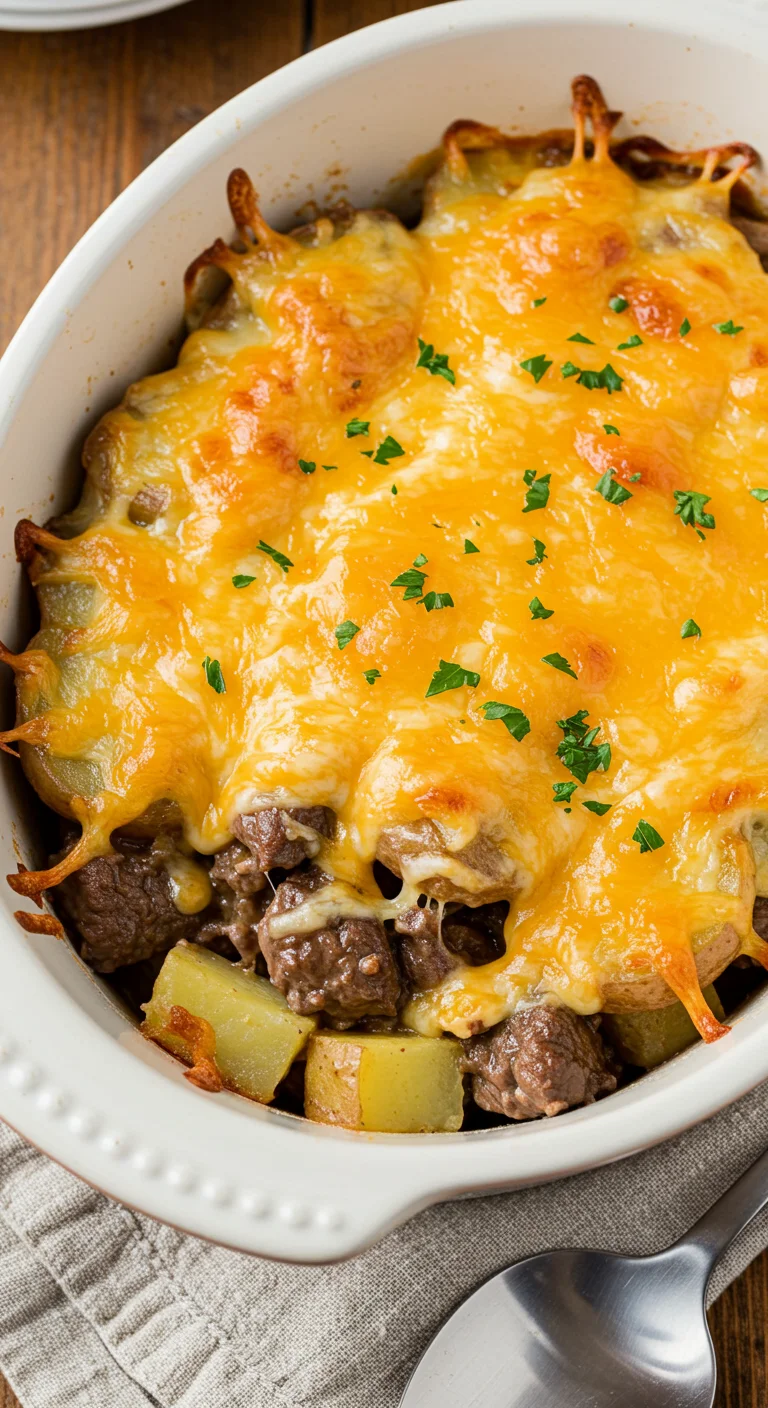 Slow Cooker Steak and Cheddar Potato Casserole