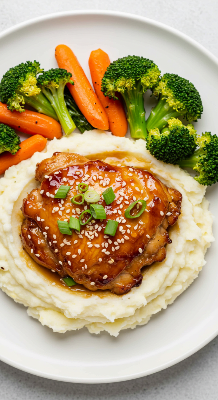 Teriyaki Chicken with Mashed Potatoes and Roasted Veggies
