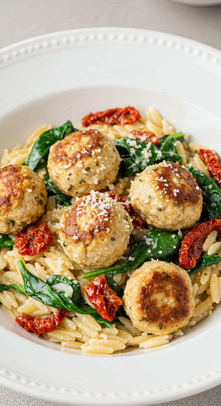 Tuscan Chicken Meatball Orzo