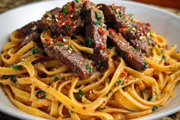 Cajun Garlic Butter Linguine with Tender Beef Strips