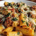 Cheesy Beef and Italian Sausage Rigatoni in Garlic Butter Sauce