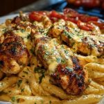 Cheesy Penne and Cajun Chicken in Garlic Parmesan Cream
