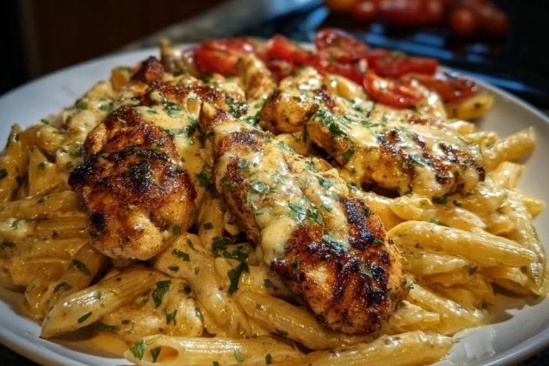Cheesy Penne and Cajun Chicken in Garlic Parmesan Cream