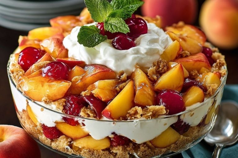 Creamy Peach Cobbler Cheesecake Fruit Salad