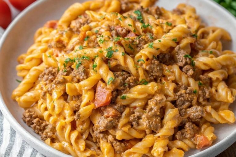 Creamy Rotel Pasta & Ground Beef