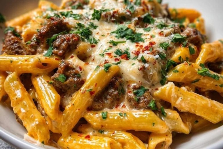 Creamy Velveeta Penne Pasta with Cajun Beef Alfredo Sauce