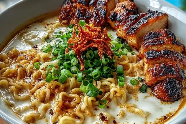 Fiery Chicken Ramen with Creamy Garlic Sauce