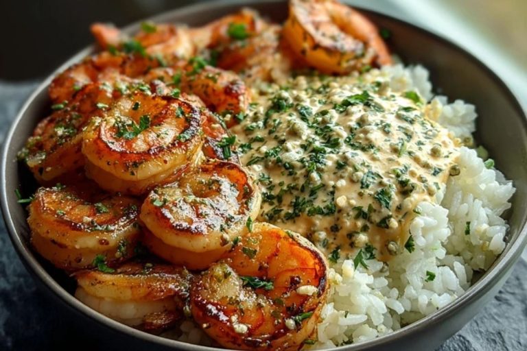 Garlic Butter Shrimp Bowl Recipe with Creamy Herb Rice