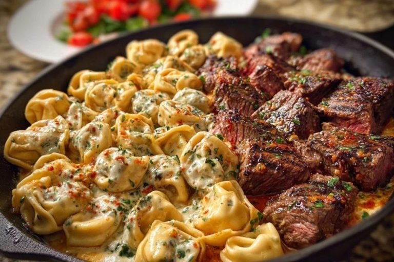 Garlic Steak & Cheese-Filled Tortellini Skillet