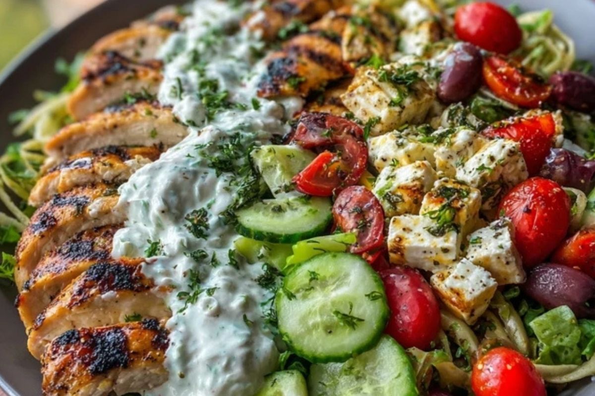 Grilled Chicken Greek Salad with Tzatziki