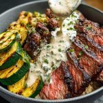 Grilled Steak Bowl with Creamy Sauce & Grilled Zucchini