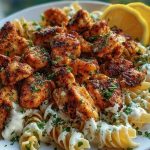 Lemon Cajun Chicken Bites with Creamy Garlic Herb Alfredo Twists
