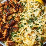 Lemon Garlic Butter Chicken Bites with Savory Parmesan Linguine