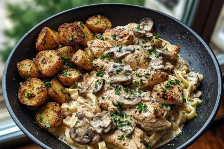 One-Pot Creamy Mushroom Garlic Chicken Alfredo Recipe