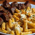 Penne with Creamy Velveeta Four-Cheese and Cajun Beef Bites
