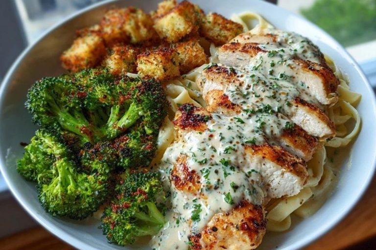 Ultimate Greek Chicken Alfredo Recipe with Crispy Parmesan Broccoli