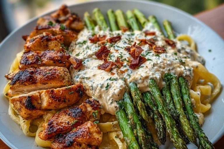 Ultimate Greek Chili Chicken Alfredo Recipe with Smoked Feta Cream & Crispy Parmesan Asparagus