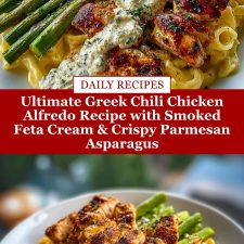 Ultimate Greek Chili Chicken Alfredo Recipe with Smoked Feta Cream & Crispy Parmesan Asparagus