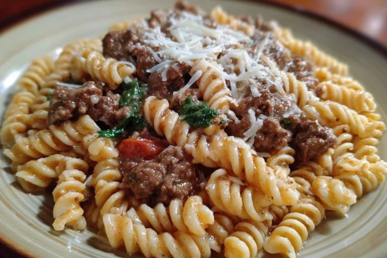 Beef and Rotini in Garlic Parmesan Sauce