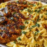 Bowtie Pasta with Creamy Cajun Chicken and Mozzarella Cheese Sauce