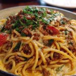 Cajun Beef Spaghetti in Creamy Three-Cheese Parmesan Sauce