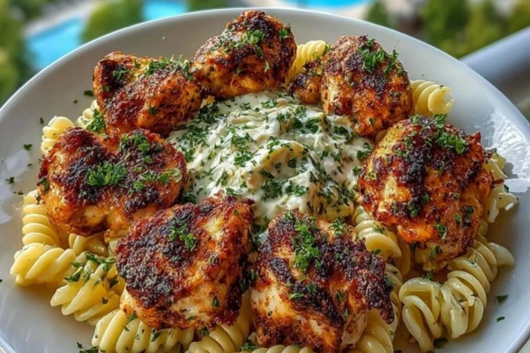 Cajun Chicken Bites with Creamy Garlic Herb Alfredo Twists