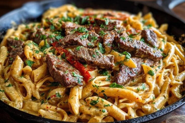 Creamy Cajun Butter Tender Steak Pasta Skillet
