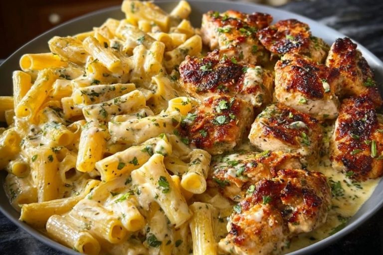 Creamy Garlic Parmesan Chicken with Cheesy Penne Pasta