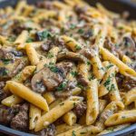 Creamy Velveeta Beef Stroganoff and Penne Pasta